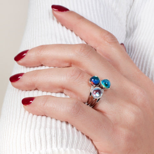 Regenbogen-Supernova | 925er Sterlingsilber | Galaxie-Glasring